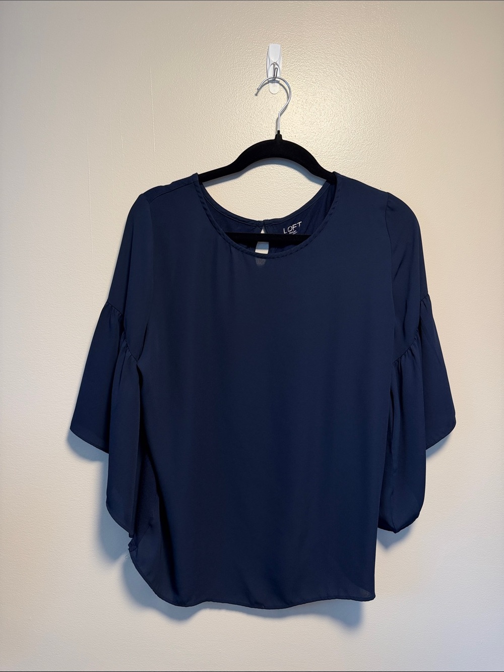 LOFT Navy Balloon Sleeve Blouse